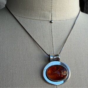 IONE TISSOT SOMERSET |Vintage| Mexico 925 | Amber Pendant Sterling 16” Necklace